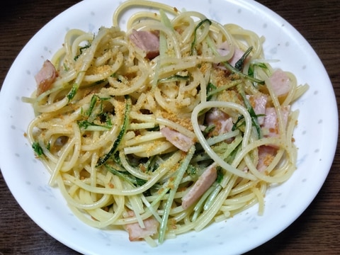 水菜とハムで簡単パスタ